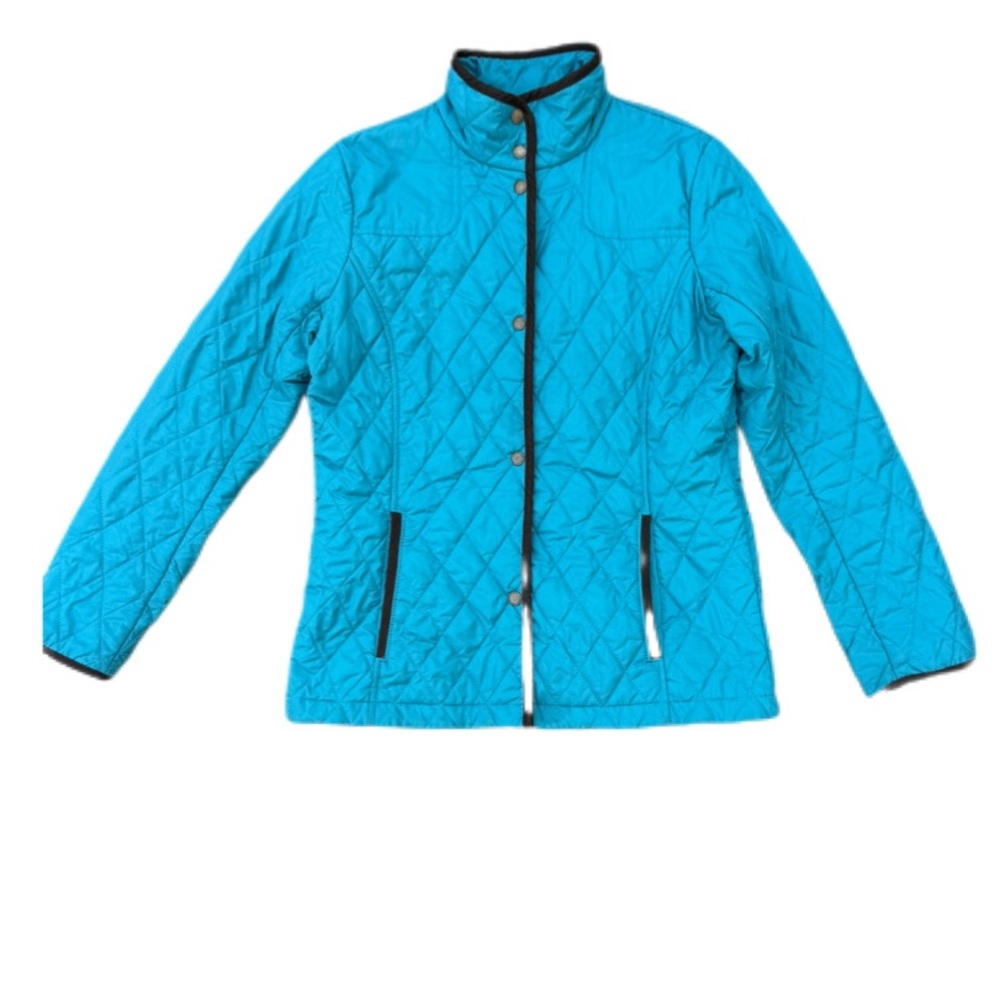 Lands' End Quilted Jacket Women,s Aqua Lightweight Snap Front Coat Excell Cond